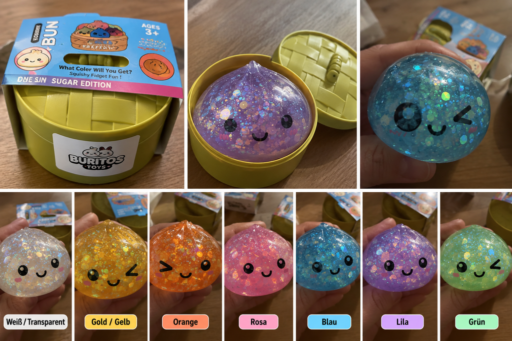 Squishy Bun Dumpling Anti-Stress, super soft, Glitzer